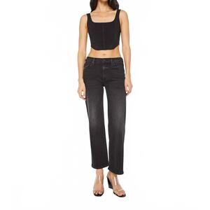 NEW MOTHER mid rise rambler wide straight leg jeans in black